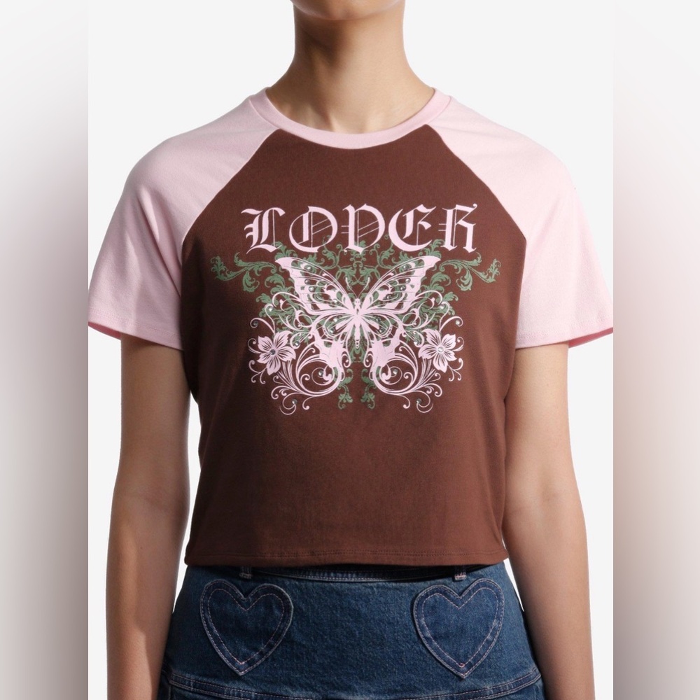 Hot Topic Sweet Society Lover Butterfly Girls Raglan Crop T-Shirt Size L & XL